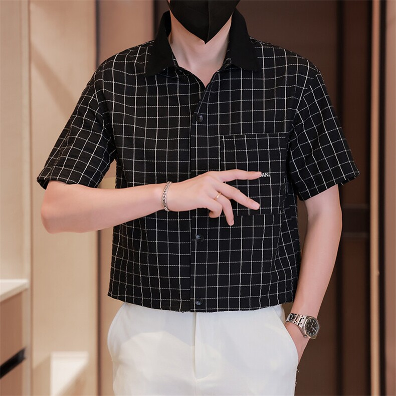 大货格子短袖衬衫男夏季2025新款痞帅高级感衬衣C317-C802-P50,男装衬衫,电商C317