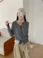 新款韩版修身显瘦粉色羊毛开衫帽衫女长袖外套，女装针织衫/毛衣，鑫之绒
