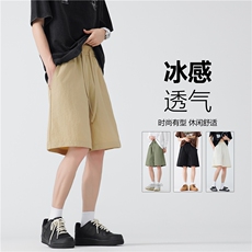 简约纯色冰丝透气短裤男夏季美式复古潮牌宽松休闲五分裤百搭裤子，男装休闲裤，电商B315