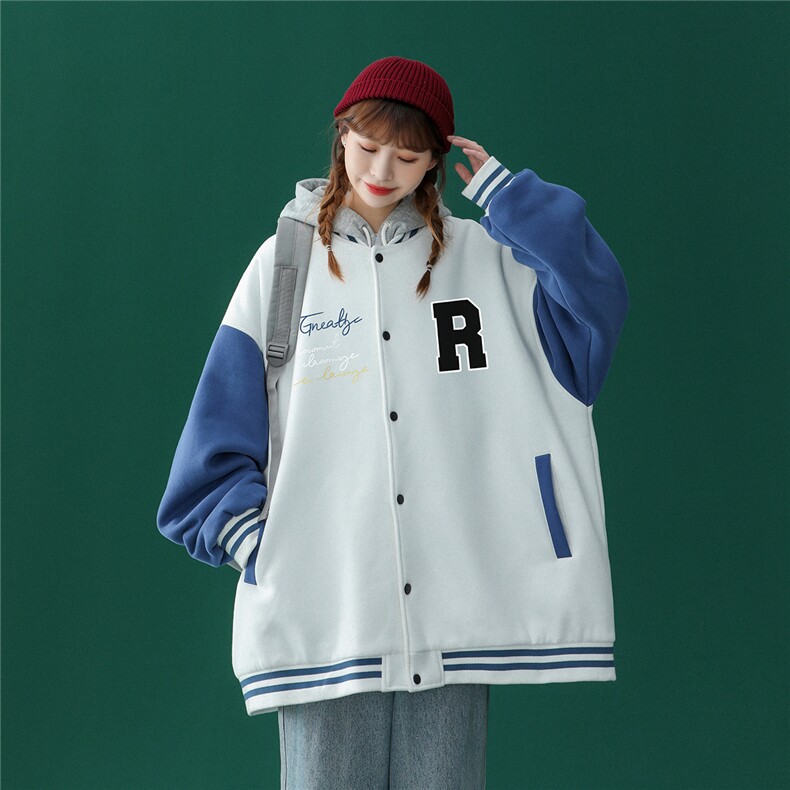 中性风2022秋季新款拼色港风潮牌印花棒球服夹克外套G94p65-控78,男装夹克,A247A
