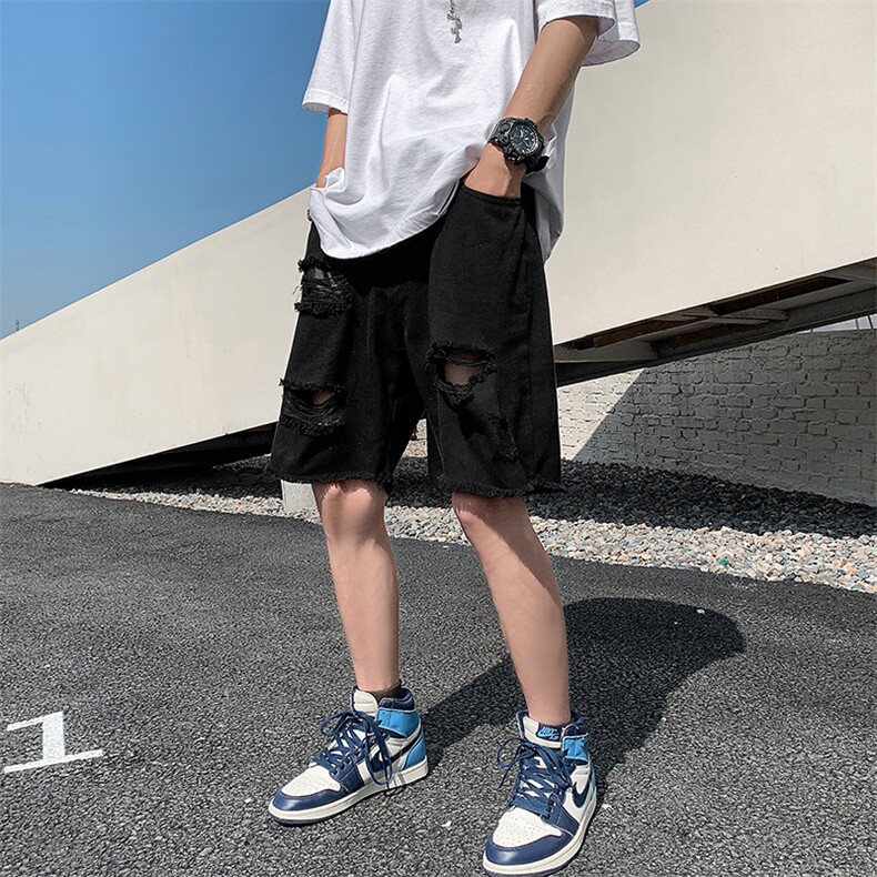 现货夏季薄款破洞毛边牛仔短裤男沙滩裤宽松休闲五分裤子K50-P35,男装牛仔裤,星座205