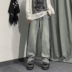 2023新款美式阔腿拉链牛仔裤男高街ins潮牌直筒长裤K4765-P60，男装牛仔裤，星座512-3