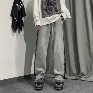 2023新款美式阔腿拉链牛仔裤男高街ins潮牌直筒长裤 K4765-P60图片