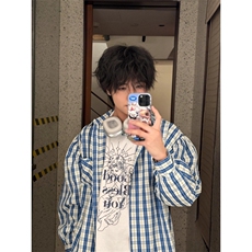 【有货】cleanfit蓝白格子衬衫男美式复古长袖衬衣N316LL-特P45，男装衬衫，星座1007（原301D）