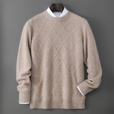 2025年秋季常规时尚百搭简约圆领大菱形，男装羊毛衫，千国羊绒