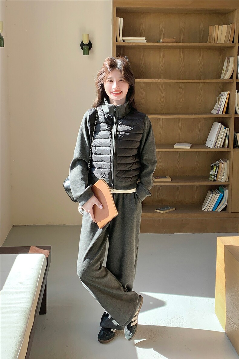 拼接立领排骨羽绒服女休闲运动加绒套装慵懒两件套5181-P260-K388,女装套装/套裙,2C126