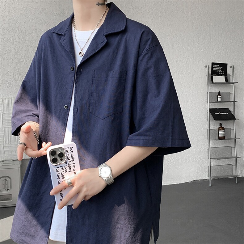 8XL-M亚麻短袖衬衫男夏薄款宽松休闲百搭大码半袖衬衣DC28002P50,男装衬衫,电商B312