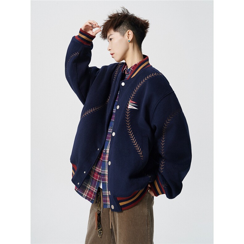 美式旗帜字母刺绣大码S-2XL夹棉聚酯纤维棒球棉衣男78156P148，男装棉衣，星座227-7