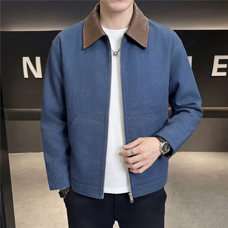 春款轻熟抖音小伙牛仔拼皮纯色休闲夹克店主风A236-JK661-P130,男装夹克,电商A236