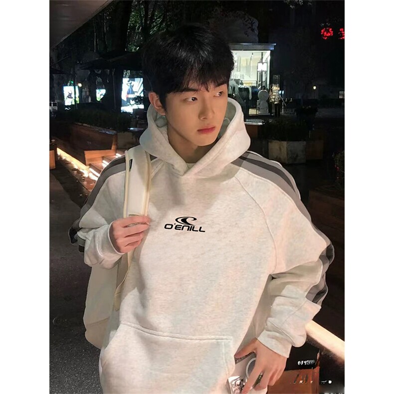 抖音得物美式全棉拼接织带撞色宽松潮连帽印花卫衣外套A1806，女装短外套，电商A443