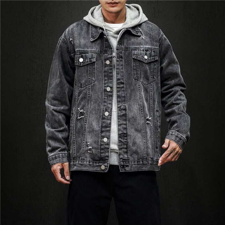 jk675-p75M-5XL黑墙ins牛仔夹克拉链破洞大码男日系CITYBOY,男装夹克,星座103A