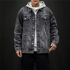 jk675-p75M-5XL黑墙ins牛仔夹克拉链破洞大码男日系CITYBOY，男装夹克，星座103A