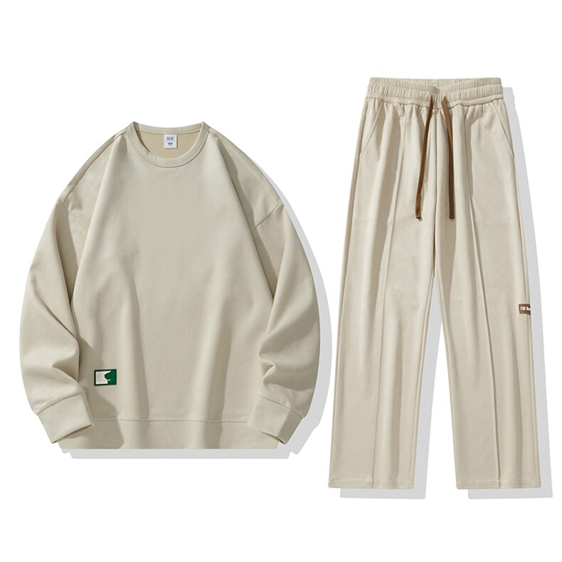 百搭设计感麂皮绒户外风白底平铺套装VE2019+XD8819-P105控148,男装休闲套装,星座717