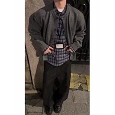 现货~龙叨叨老钱风假两件格纹拼接长袖针织开衫外套MY2573批88，女装短外套，星座1411A-6