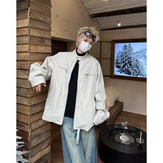 美式正肩短款外套潮春秋新款立领拉链牛仔夹克外套，男装工装外套，星座410-7
