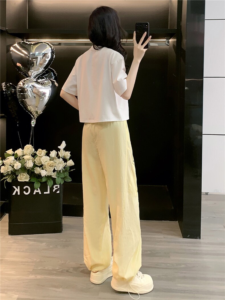 女夏季潮流时尚套装宽松显瘦圆领卡通印花T恤阔腿工装长裤两件套,女装套装/套裙,江南