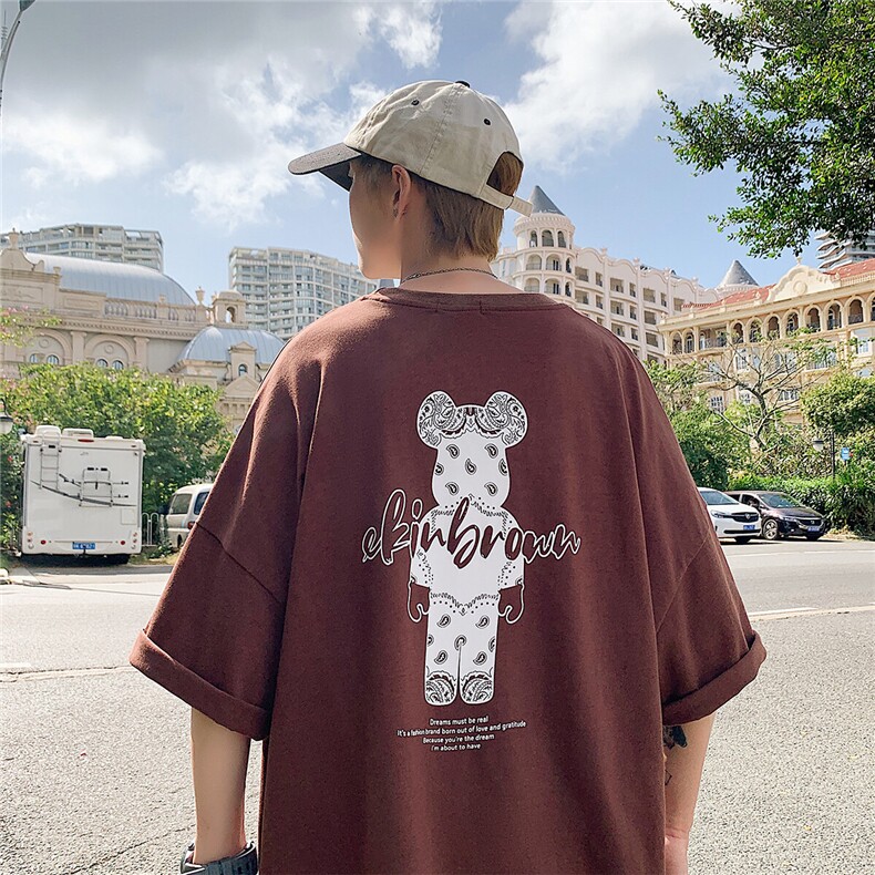 1港风小熊印花休闲情侣日系潮大码M-5XL短袖T恤男DT7736P25控38，男装T恤，星座226-2