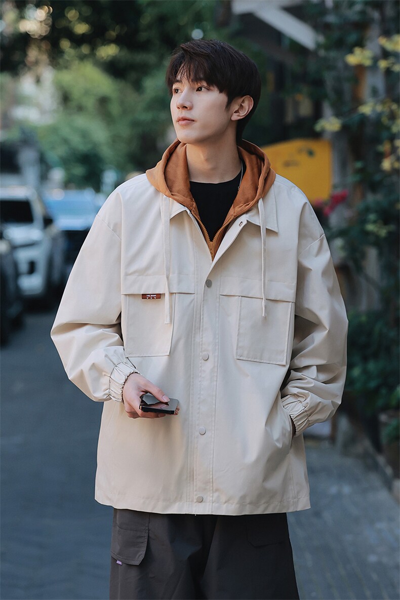 JK9968P85新港风连帽假两件情侣夹克宽松百搭外套M-4XL,男装夹克,星座1204