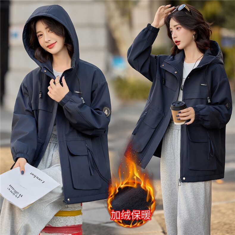 工装风休闲连帽派克服女中长款2025秋冬新款加绒加厚保暖棉服外套,女装棉衣/棉服,悦祺