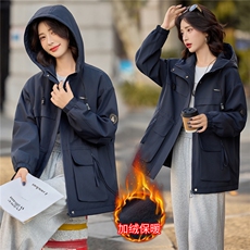 工装风休闲连帽派克服女中长款2025秋冬新款加绒加厚保暖棉服外套，女装棉衣/棉服，悦祺