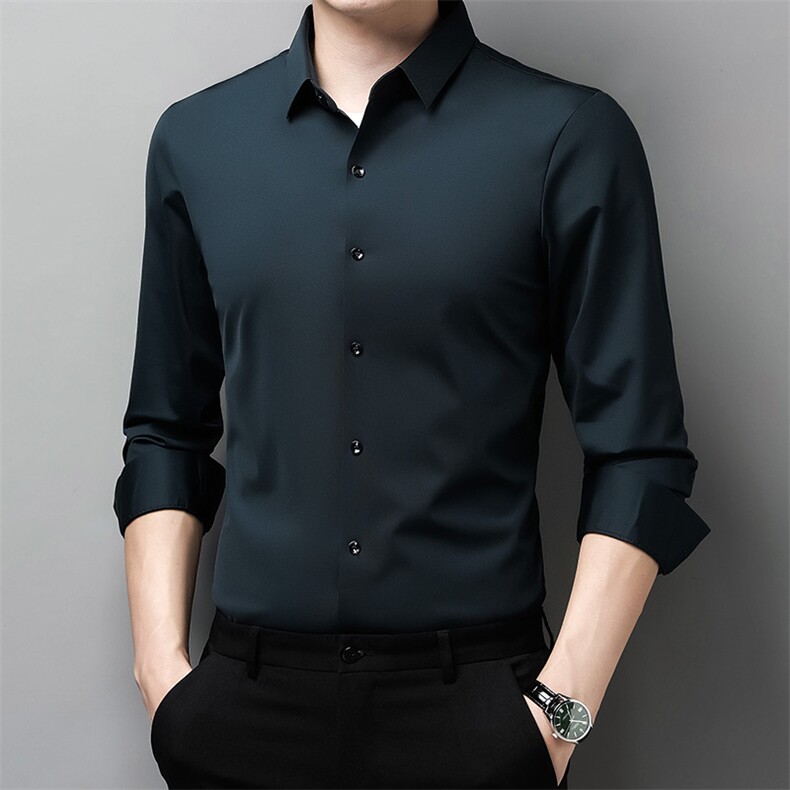 高级感衬衫男长袖春秋季正装高端纯色修身商务男士休闲衬衣P85,男装衬衫,钱塘6003A(原)4033A
