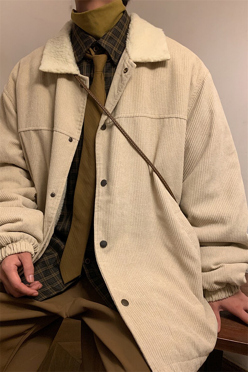 休闲宽松大码羊羔毛翻领夹克男潮灯芯绒棉服外套M82-特P78控138,男装夹克,电商A001