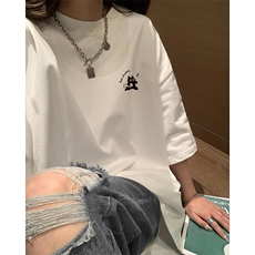 新款美式舒适圆领纯棉T恤小猫抱鱼宽松休闲打底衫HY550TP20控39，男装T恤，电商A102B