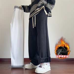 纹理感男大码保暖加厚银狐绒百搭宽松直筒裤K1346J加绒-特P42控79图片