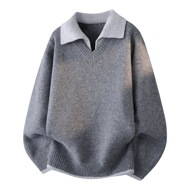 MY2118-TP45假两件高品质衬衫领针织衫打底衫长袖套头毛衣外套，男装T恤，电商A320