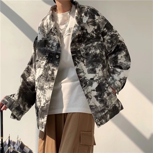扎染牛仔衣男春秋外套法式情侣宽松小众ins潮牌欧美高街韩风chic图片