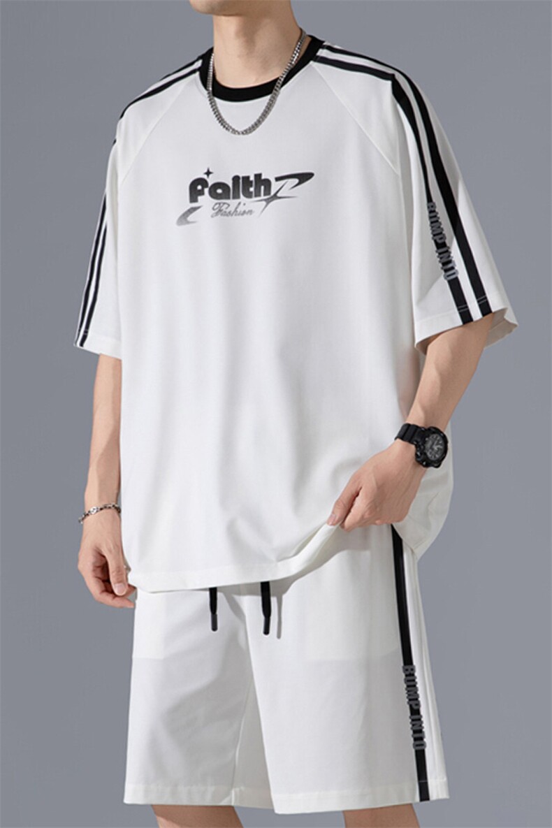 2025夏季新款无影墙大码冰丝印花短袖套装M-5XHQ25548-特P55,男装休闲套装,电商A022