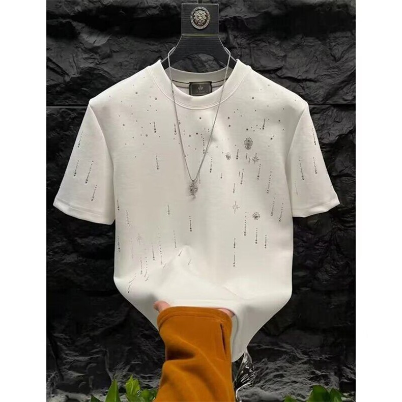 新款痞帅简欧烫钻青少年宽松短袖t恤男夏季时尚百搭休闲品质潮衣,男装T恤,星座506A