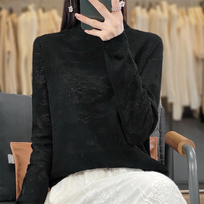优雅女装羊毛半高领毛衣秋冬新款修身显瘦针织衫,女装羊毛衫,科源羊绒