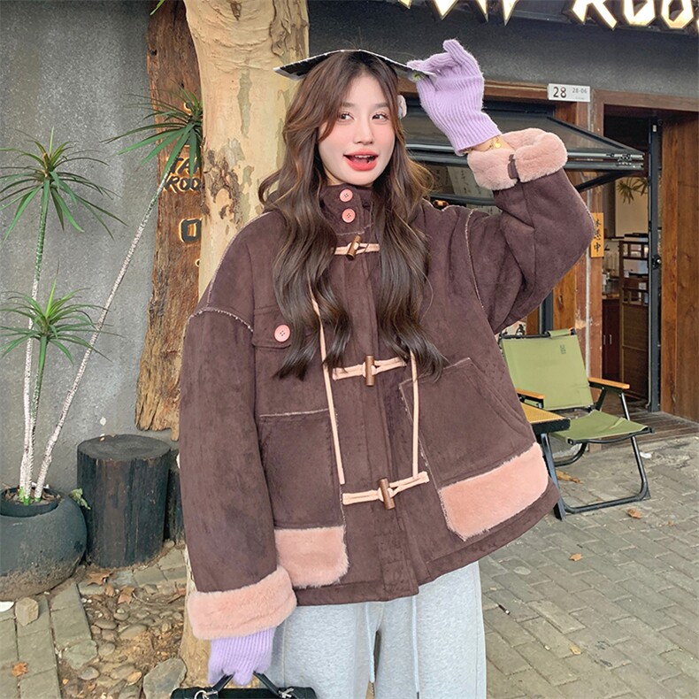韩版加厚减龄连帽皮毛一体棉服女2025年冬季新款显瘦保暖加绒外套图片