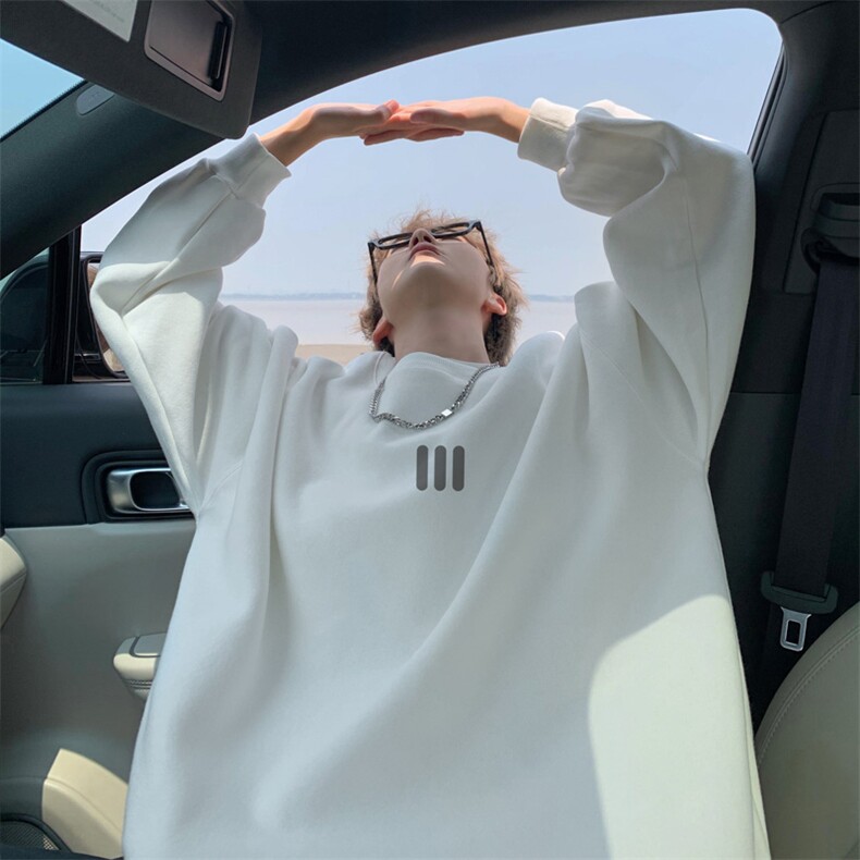 高级感无帽圆领卫衣男潮牌ins春秋宽松潮流百搭设计感小众打底衫，男装卫衣，电商B316