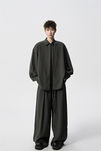 8XL-M 麻天丝套装慵懒宽松衬衫抽绳阔腿裤夏季薄款防晒衣男TZ111图片