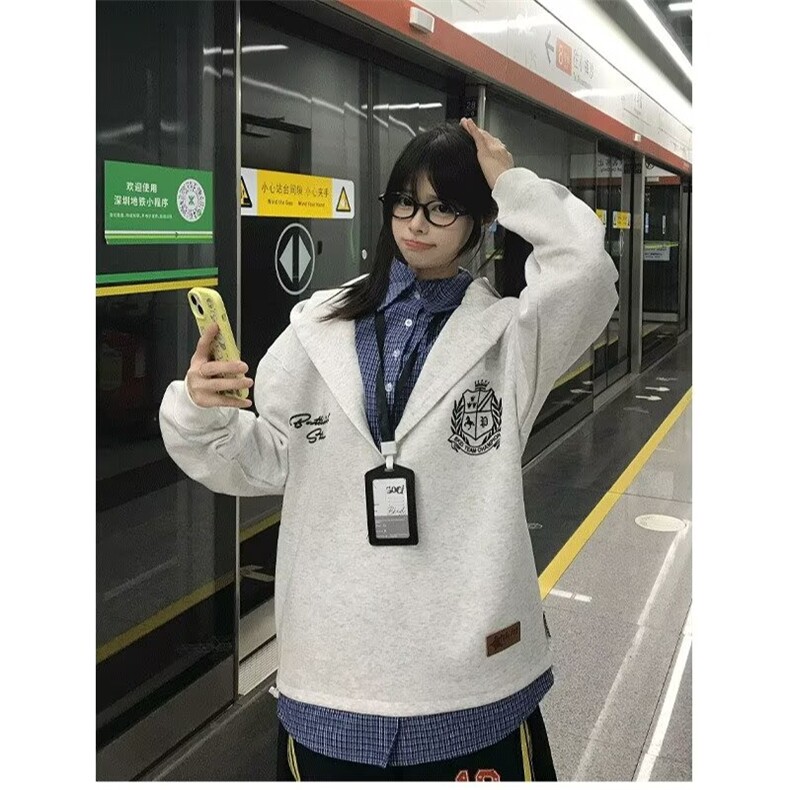 新款卫衣新款休闲藏青色女春秋季设计感潮牌上衣宽松流行,女装卫衣/绒衫,星座506A