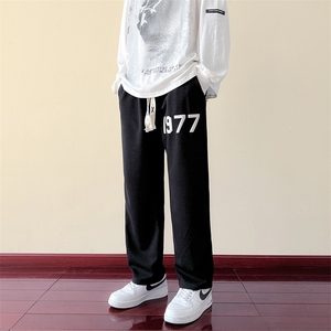 109-1-K97-P38 控48 华夫格发泡印花秋装宽松拖地休闲裤图片