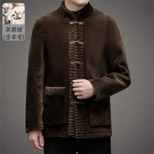 继续大货风中老年羊剪绒皮草唐装外套男中式复古盘扣夹克图片