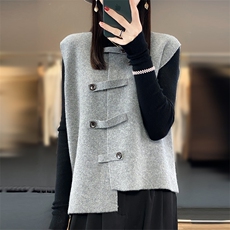 2024秋冬新款设计感不规则100%纯羊毛衫马甲女宽松羊绒衫背心坎肩，女装马甲，美雪羊绒