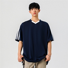 1可二开美式复古条纹运动球衣大码M-5XL短袖T恤男DX78018P45控75，男装T恤，星座226-2