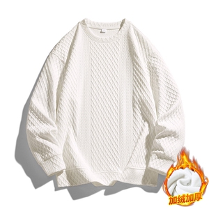 M-8XL 秋季加绒加厚胖子提花圆领卫衣男图片