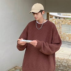 秋冬休闲大码韩版美式菱格圆领毛衣男宽松毛线衫针织衫MY105-P40，男装针织衫/毛衣，电商A001-1