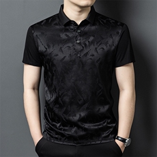 夏季男真丝POLO衫短袖T恤衫衣丝绸缎顺滑凉快高级上衣男装，男装Polo衫，钱塘6003（原4033）