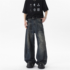 xz905-2-Z070#P65-（控98）美式高街阔腿水洗牛仔裤，男装牛仔裤，星座905