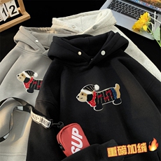 冬装腊肠狗毛巾绣宽松加绒连帽卫衣A025-W693-P50加绒P60控68，男装卫衣，电商A025