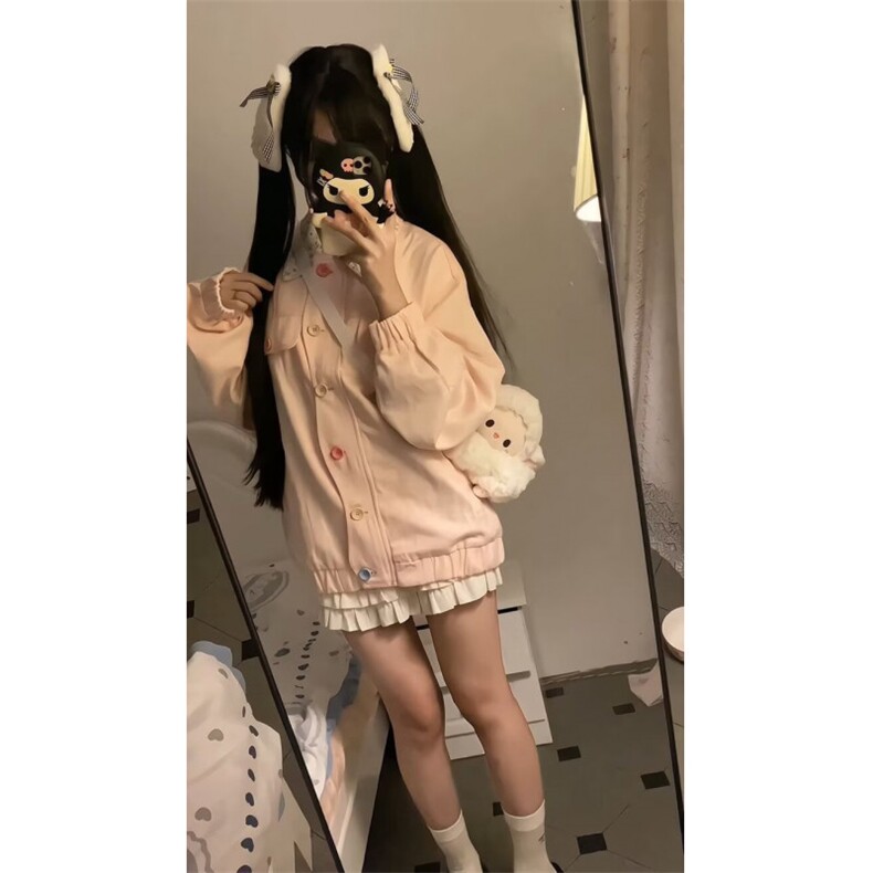 粉色碎花撞色翻领外套女春秋2025新款宽松甜美可爱设计感小众夹克,男装夹克,星座506A