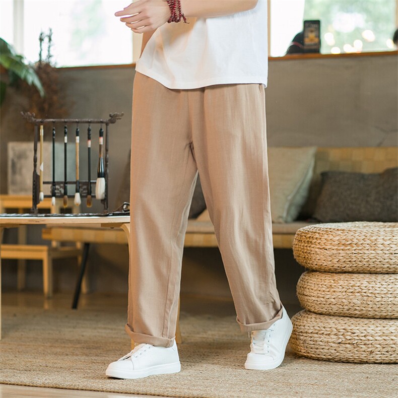 现货2025棉麻休闲裤男夏季垂感弹性亚麻风直筒长裤薄款K07P45,男装休闲裤,星座225-1
