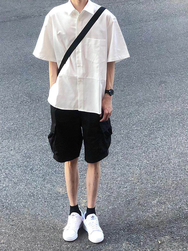 夏季冰丝短袖衬衫男女纯色宽松百搭学院风衬衣C3051-P25,男装T恤,电商D202-1