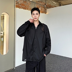 秋季个性网格拼接长袖衬衣男个性暗黑风宽松衬衫潮A452-6383--P85，男装衬衫，电商A452